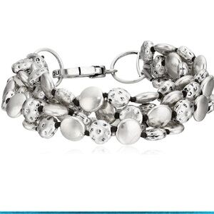 Lucky Brand Multi Link Bracelet Grey Silver 
Tone Round Pebble 7.5” Length